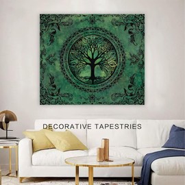 tinunata Tree of Life Tapestry Wall Hanging Aesthetic Green Natural Vintage Tree Tapestry Hippie Bohemian Mandala Decor Wall Tapestries for Bedroom, Living Room, Dorm