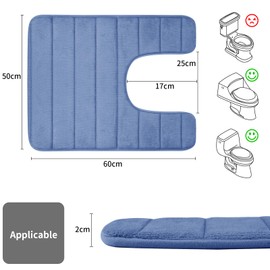 LUSCHEER Absorbent WC Toilet Rug Non-Slip U Shape Pedestal Mat Bath Mat, Extra Soft Memory Foam Bathroom Toilet Mat for Floor, Quick-drying Machine-Washable, 50 x 60 cm, Light Blue