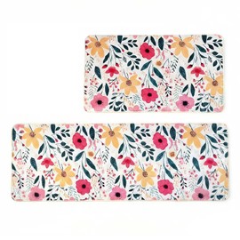Floral Kitchen Rugs Sets of 2,Washable Kitchen Decor Mat Fits Pioneer Woman Kitchen Stuff Accessories,Non-Slip Floor Mats for Bathroom Laundry Room Housewarming Gift for Women