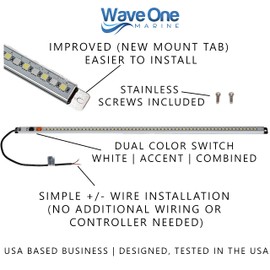 Wave One Marine | Luz LED T-Top con interruptor | Luz de cortesía de barco de doble color | Carcasa de barra impermeable | Hardware inoxidable | IP68 (15.5 pulgadas blanco y rojo)