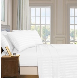 Elegant Comfort Luxury Soft Bed Sheets Dobby Stripe 1500 Thread Count Percale Egyptian Quality Softness Wrinkle and Fade Resistant (6-Piece) Bedding Set, Queen, White