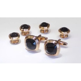About Town Triple Tier Soft Square Rose Gold Black Faceted Fiber Optic Stone Formal Set