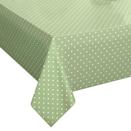 QPC Direct Sage Green Polka Dot PVC Oilcloth Table Cover Vinyl Tablecloth 140 x 200cm Rectangle