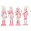 Happyyami 4pcs Pink Christmas Nutcracker Ornaments Candy Soldier Nutcracker Figurines