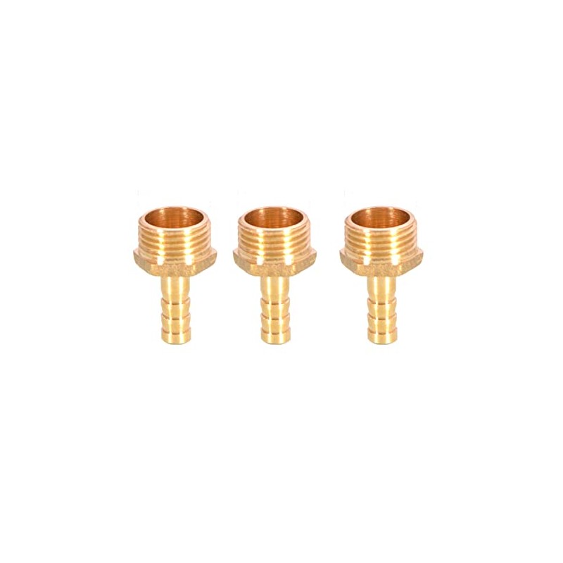 3PCS Brass Barbed Hose Fitting Coupler Connector 8mm to 1/2”