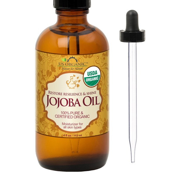 Organic Jojoba Oil_Certified Organic by USDA,100% Pure & Natural Cold Pressed Virgin, Unrefined Amber Glass Bottle and Glass Eye Dropper for Easy Application US Organic (115 ml (Medieum))