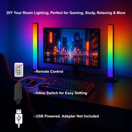 RGB Smart LED Desk Light Bars 2-Pack Music Sync Standing Light Bars for Gaming, Home Office & Ambient Lighting (Remote Control)