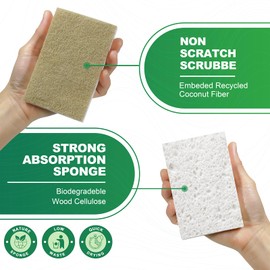 Yolaist 6 Pack Eco Sponges Washing Up - Biodegradable Washing Up Sponge - Durable Natural Dish Sponge with Non-scratch Scouring Pads