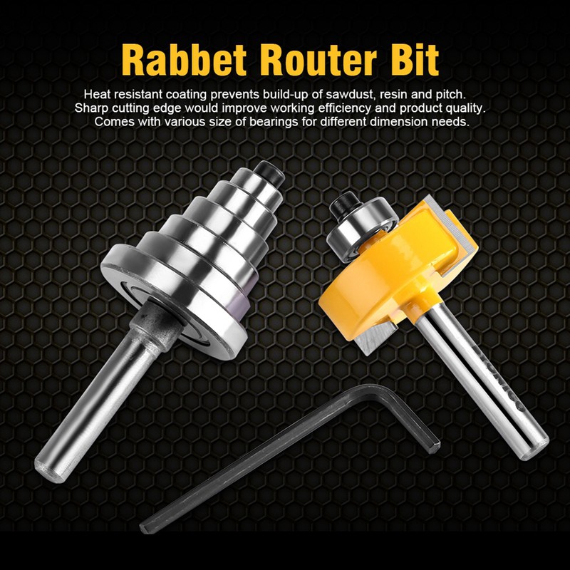 1/2"H - 1/4" Shank Rabbet Router Bit with 7 Bearings