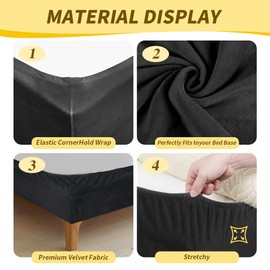 DUJUIKE Bed Frame Cover, Bed Curtain, Velvet Elastic Fabric, Full Elastic Band, Bed Skirt Alternative, Decorate And Protect Your Bed Frame. Suitable For Bedroom, Hotel(Black,King Bed Width:200cm)