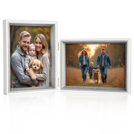 Epecfan Double Picture Frame 5x7 Vertical and Horizontal Hinged Picture Frames stand on Desktop Folding Photo Frame for Tabletop Display(Grey,5x7-7x5)