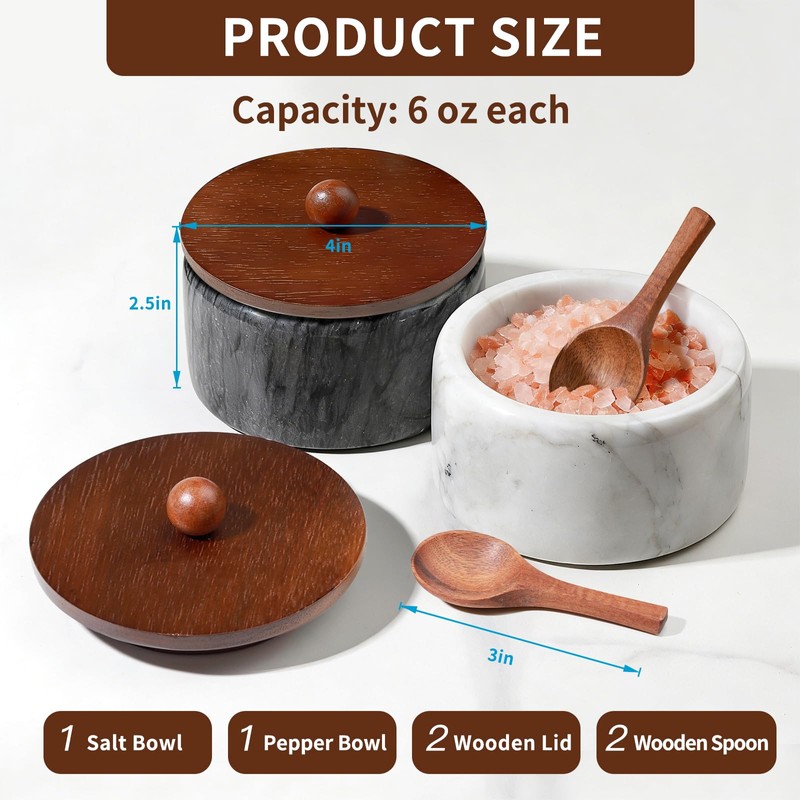MINCORD Natural Marble Salt and Pepper Bowls Set of 2