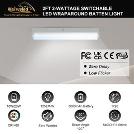 2FT LED Wraparound Emergency Stairwell Light, Battery Backup, IP20, 10W(1250lm)/20W(2500lm) Selectable, 5000K, 100-277V, Flush Mount Commercial LED Wrap Shop Ceiling Light Fixture for Warehouse, FCC