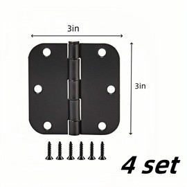 WizeFolk Matte Black Door Hinges,4 Pack 3x3 Inch,Hinges for Interior Rounded Hardware Door Flat Butt Hinges,Standard Bedroom