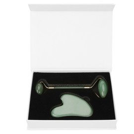 Natural Double Head Green Aventurine Jade Stone Roller & Scrapping Plate Face Massage Tool Kit