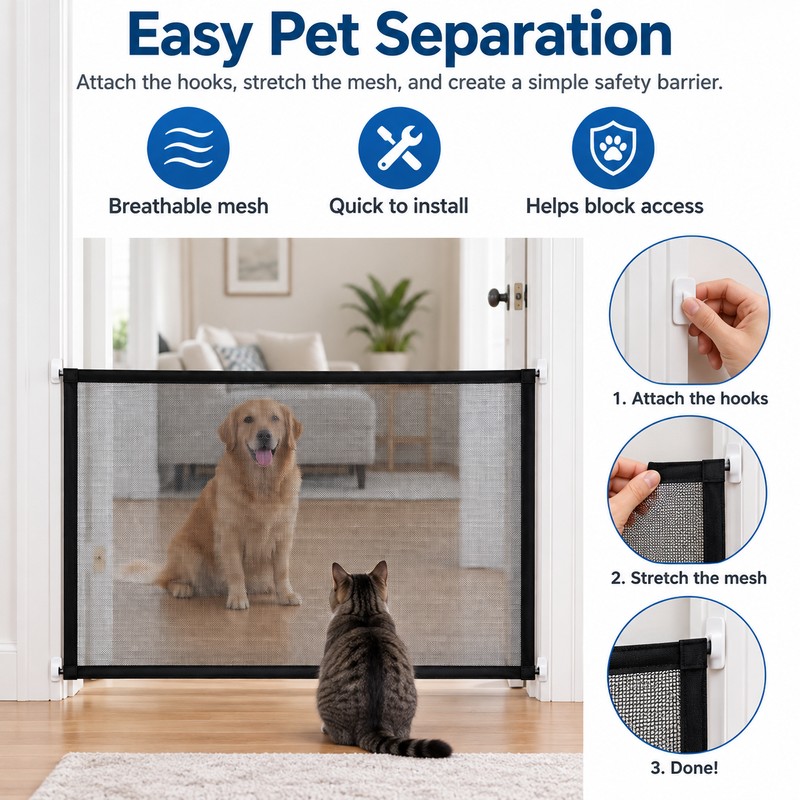Dog Mesh Barrier Gate for Stairs & Doorways – Foldable