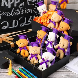 Sotiff 24 Pcs Mini Graduation Bear Plush Gift Stuffed Animal with Purple Cap Gift for Her, for Him, Class of 2024 Graduation Present for College High School for DIY Keychain Xmas Decorations