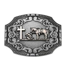 LYTOPTOP Religion Celtic Cross Horse Belt Buckle for Men│Floral Horseman Texas Cowboy Christmas Belt Buckle