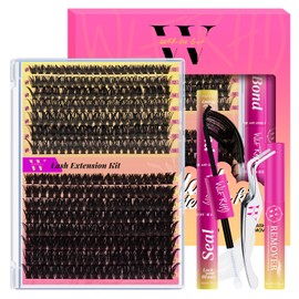 Eyelash Extension Set, 300-Piece Individual Eyelash Clusters, 60D, 80D Eyelash Clusters Set, Natural Eyelash Set with Eyelash Glue and Seal, Eyelash Remover and Tweezers (D-Mix 10-18 mm Set)
