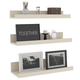 Giftgarden 24 Inch Floating Shelves for Wall, Creamy White Beige Wood-Grain Wooden Shelf Ledge for Bathroom Kitchen Living Room Nursery Bedroom Picture, Set of 3 Different Sizes