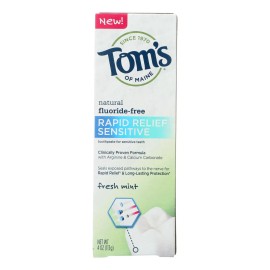 Tom's of Maine Rapid Relief Fresh Mint Fluoride-Free Toothpaste for Sensitive Teeth 4 Oz. Case of 6 Whitening Feature
