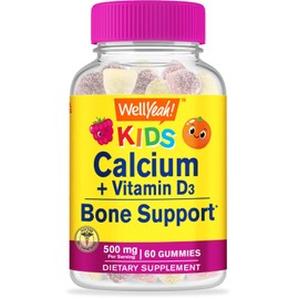 WellYeah Calcium 500mg + Vitamin D3 1000 IU (25 mcg) Gummies for Kids - Bone Health and Muscle Supprt, Immune Support Gummy, Non GMO, Gluten Free, Mix Fruit Flavors - 60 Gummies