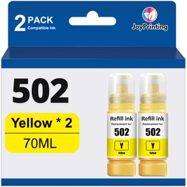 JoyPrinting 502 Ink Refill Bottles Compatible 502 Ink Bottles Yellow Work for ET-2850 ET-3850 ET-4850 ET-2760 ET-3760 ET-4760 ET-3750 ET-4750 ET-3830 ET-15000 Printers (2 Pack, 70ml)