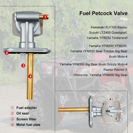 Fuel Petcock Valve Fits Kawasaki Suzuki Yamaha, Bayou 220 250 300 400 KLF220 KLF250 KLF300, Prairie 300 360 400, King Quad 300 LT80 LTZ250, TTR90 TTR125 TTR225 YZ125 YZ250 YFM250 YFM350 and More