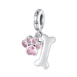 Jefanny 925 Sterling Silver Dog Paw Charm Fit for Charms Bracelet, Pink Enamel Cubic Zirconia Bead Charms, Birthday Jewellery Gifts, Cubic Zirconia, Cubic Zirconia