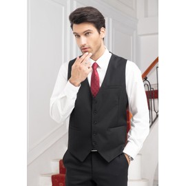 Hisdern Men's Formal Wedding Party Waistcoat, Plain Cotton Waistcoat - black, size: m
