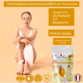 800 g Dermawax Exotic Hypoallergenic Waxing Beads for Hair Removal Eyebrow Face Intimate Bikini Zone Armpits Women's Beard Hair Removal without Fleece Strips Suitable for All Skin Types Vegan Wax