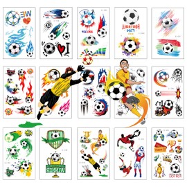 15 Sheets Temporary Tattoos for Kids Party Bag Fillers, Football Soccer Themed Tattoos for Boys Girls Birthday Party Favors