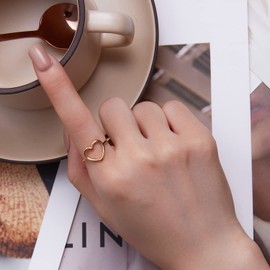 MUNDELL Sterling Silver 925 Simple Minimalist Heart Finger Rings for Women Wedding Engagement Statement Jewelry (golden heart, 9)