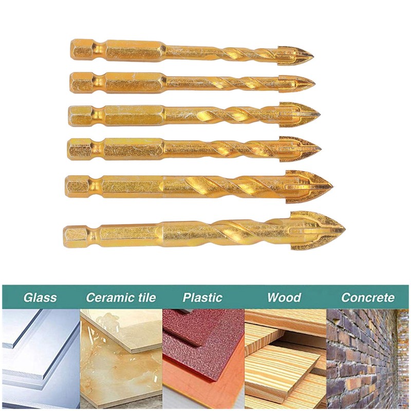 6Pcs Cross Spearhead Drill Bit Carbide Hex Shank Drilling Tool