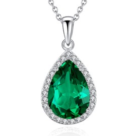 VONSSY Green Emerald Birthstone Gemstone Necklace | Oval Rectangle Waterdrop Crystal Diamond Pendant | Platinum/Rose Gold Chain Vintage Prom Statement Jewelry Gift for Women Daughter Girlfriend 18"