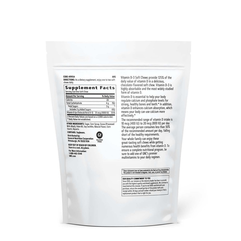 GNC Vitamin D-3 Soft Chews 1000IU - Chocolate - Twin