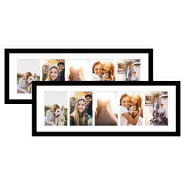 VIOLABBEY 8x24 Picture Frame 2Pack, Fits Five 4x6 Photos or One 8x24 Picture, Wall Frames Collage Decor, Black 4x6 Collage