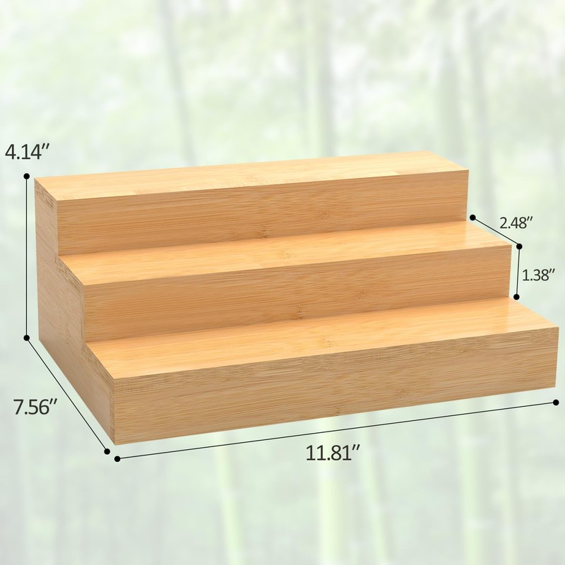 Bambition 2 Pack Spice Rack Riser for Cabinet, Bamboo Spice