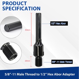 DaduoRi 5/8"-11 Male Thread to 1/2" Hex Shank Core Drill Bit Adapter, Premium Converter for Concrete Core Bit, Convenient Coring Drill 5/8-11 (M) to 1/2" Arbor Adapter