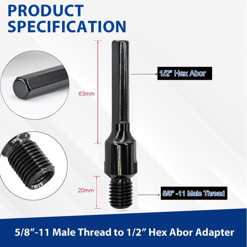 DaduoRi 5/8"-11 Male Thread to 1/2" Hex Shank Core Drill