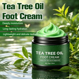 Tea Tree Oil Foot Cream 50g, with Vitamin E, Aloe Vera & Peppermint, Nourishing & Hydrating Foot Balm for Dry Feet Care, Travel-Size Foot Care Products (2PCS)
