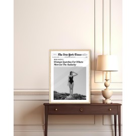 iHery Natural OAK Wood Framed Trendy NewsPaper Wall Art,12x16in Canvas Wall Art,Retro Vintage Magazine Headline News,Woman Searches For Where Men Get The Audacity,Dorm Bedroom Home Décor 1Pack