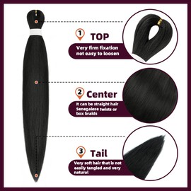 Pre Stretched Black Braiding Hair 26 Inch 8 Packs, Professional Soft Yaki Texture Natural Black Braiding Hair with Crochet For Twist Braiding Extensions(1B)