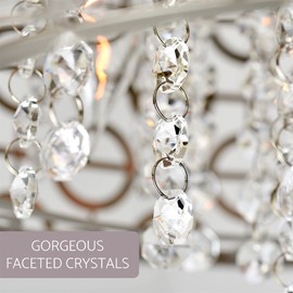 Kira Home Brielle 15" Modern Chic 4-Light Crystal Flush Mount Chandelier + Round Metal Shade, Dimmable, Brushed Nickel Finish