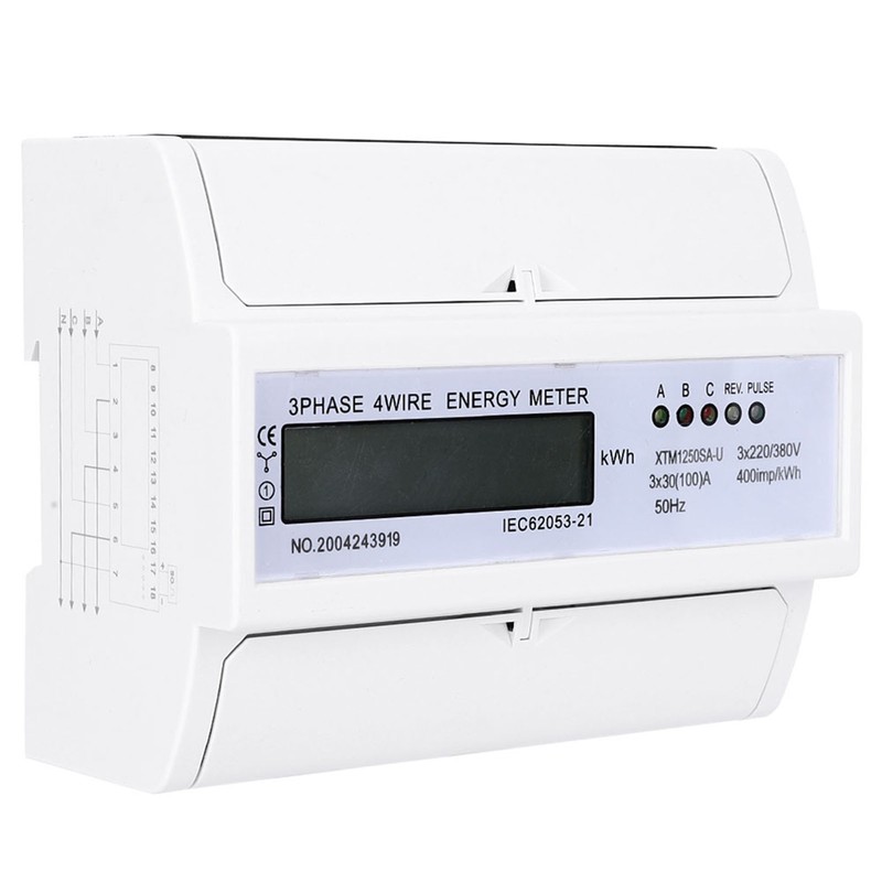 Digital 3 phase 4 Wire 7P Din Rail Electric Meter