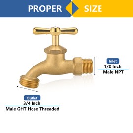 GUOFIS Garden Hose Bibb Faucet/Valve, Outdoor Water Spigot with 1/2 Inch Male NPT (MIP) Inlet x 3/4 Inch Male Hose Thread (GHT) Outlet(10-Pack)(BIBCOCK001-10Pack)