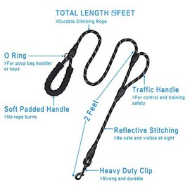DDSCOLOUR Heavy Duty Dog Leash 5-6ft Long with Comfortable Padded Handle Training Lead Reflective Mountain Climbing Rope Dog leashes Walking Training Leash for Medium Large Black