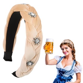 WUSJCOF Trachten Haarreif Damen Edelweiss Geflochten Samt Haarband als Dirndl Accessoires Haarschmuck für Oktoberfest und Wiesn (Beige)