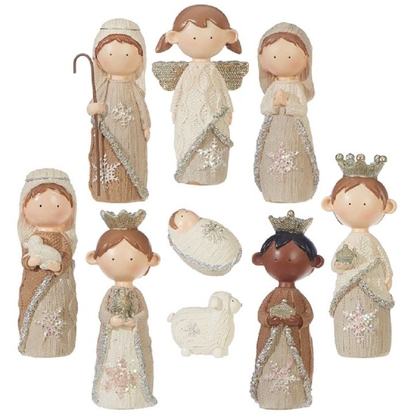 RAZ Imports - 4.5" Faux Knit Christmas Nativity Set of 9 Pieces