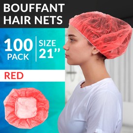 ABC PACK & SUPPLY Red Bouffant Caps 21 Inch. Pack of 100 Non Woven Hair Caps with Elastic Band. Breathable Disposable Polypropylene Hats. Unisex Protective Hair Covers for Food Service